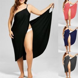 s Plus Size Summer Beach Sexy Women Solid Colour Wrap Dress Bikini Cover Up Sarongs 220629