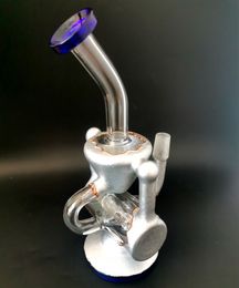 Delicate Design Electroplated silver 10 inch Silver Glass Water Bong Hookah with Blue Base Recycle Smoking Pipe