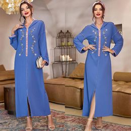 Ethnic Clothing Ramadan Blue Kaftan Abaya Dubai Turkey Muslim Hijab Dress Islam Abayas For Women Robe Musulman Djellaba Vetement Femme