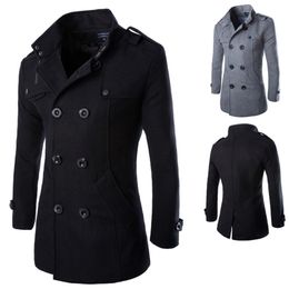 M Men s Coat Stylish Wool Blend Double Breasted Long Pea Coat Warm Winter Coats Jacket Outwear LJ201106