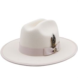 Cream Feather Party Wedding Hats for Women Elegant Spring Church Felt Fedoras Men Winter Goth Top Vintage Fascinator Jazz Caps