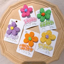 New Fashion Korea Children's Fabric Plaid BB Clip Hair Accessories Sweet Girl Simple Cute Button Flower Duckbill Clip Headdress