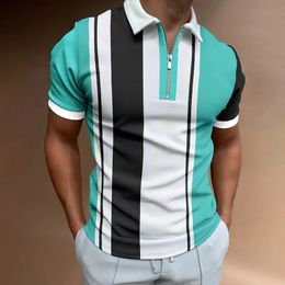 summer striped printed polos 3xl apparel POLO tee shirts zipper cotton blend mens plus size T shirt top clothing printing pattern t-shirt L top Slim Fit Casual Men
