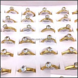 Band Rings Jewellery 36Pcs Womens Fashion Gold Plated Zircon Stone Wedding Engagement Party Wholesale Lot Drop Dhg9H