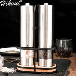 Stainless Steel Electric Pepper Grinder Portable One-handed Spice Grain Mill with Led Light Home Kitchen Grinding Tool 220510