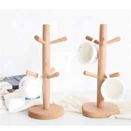 New Soild Wood Mug Rack Tree Storage Cup Organizer Holder With 6 Hooks For Kitchen Livingroom Table Storage Hanging Holder T200506