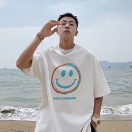 Men's T-shirts Designer t Shirts 100% Cotton Hong Kong Trend Brand Smiley Summer T-shirt Mens Short Sleeved Clothes Loose Ins Popular Net Red Half Sleeve Size M-3xl