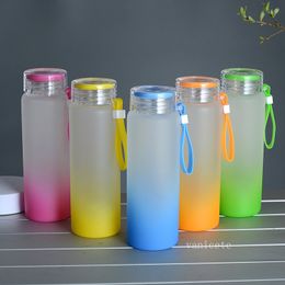 Sublimation Water Bottles 500ml Frosted Glass Water Bottle gradient Blank Tumbler Drinkware ZC1180