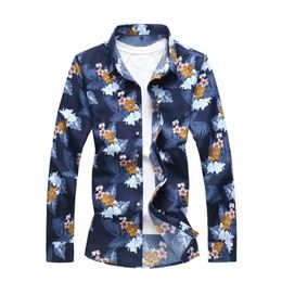 Autumn New Flower Shirt Men Button Down Long Sleeve Hawaiian Shirts for Men Plus Size 4XL 5XL 6XL 7XL Floral Shirt 210412