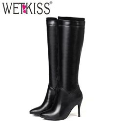 WETKISS knee High Women Boots Pointed Toe Footwear Sexy Female Boot High Heels Shoes Sexy Woman Winter New Plus Size 3445 201110