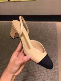 2022-With Original Box- Designer Calfskin Women Catwalk Kitten Heels Pumps Slingbacks Sandals Mules Flats Beige Grey Dress Wedding Single Shoes35-42