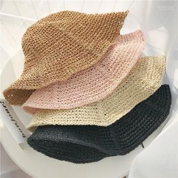 Wide Brim Hats Korean Version Of The Foldable Hand-woven Big-brimmed Straw Hat Female Holiday Sun Summer Bucket1
