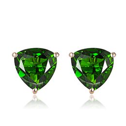 Triangular emerald and zircon stud earrings set with colored gemstones fat triangle love-shaped earrings simple fashion jewelry