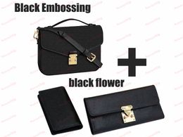 2 PCS Handbag Shoulder Bag Wallet Classic High-quality Women Credit Card Holder Bags Fashion Long Black flower And Embossing