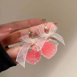 Bowknot Dangle Earrings For Women Crystal Strawberry Fudge Sweet Creative Simple Temperament Fruit Earring Female Jewellery