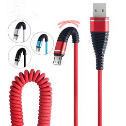 Telescopic spring data cables 3FT/1M Fast Charging USB C Phone micro Type-C Fish Tail Spring Durable Cable