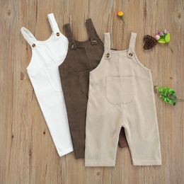 Infant Baby Boy Girl Clothes Solid Corduroy Romper Jumpsuit Cute Summer Sleeveless Straps Pocket Long Pants Overalls 220525