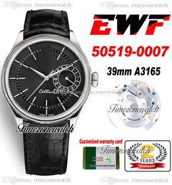 EWF Cellini Date 50519 A3165 Automatic Mens Watch 39mm Steel Case Black Texture Dial Stick Leather Super Edition Watches Same Series Warranty Card Timezonewatch B2