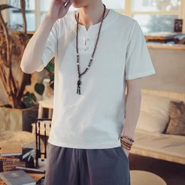 Ethnic Clothing Men Oriental T-Shirt Qipao Tee Tops Traditional Chinese Style Shirts Blouse Zen Tang Suit Kimono Haori Asian ClothesEthnic C