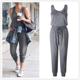 New Arrival Sexy Off Shoulder Sleeveless Lace Up Belts Jumpsuits Summer Women Solid Casual Pockets Long Rompers Women Jumpsuits 201007