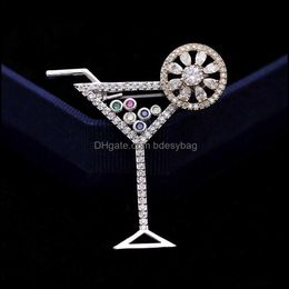 Pins Brooches Jewelry Red Trees Brand Design Cocktail Glass Shape Coat Brooch For Men And Women With Crystal Cubic Zirconia In Box Packag