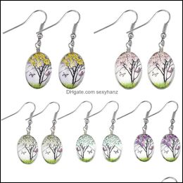 Dangle Chandelier Earrings Jewelry Handmade Creative Woman Dry Flower Earring Romantic Glass Oval Ball Dried Flowers Tree Of Life Drop Ear