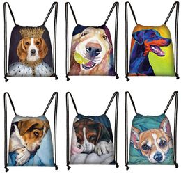 Backpack Labrador/Golden Retriever/FadouCartoon Dog Print Drawstring Bag Foldable Portable Travel Storage Bags Children Work