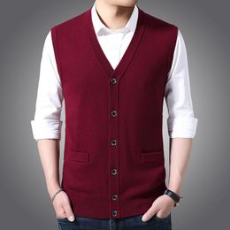 Men's Sweaters Man Wool Sweater Vest Autumn Solid Cashmere Cardigan Male Sleeveless Buttons Up Knit CoatMen's