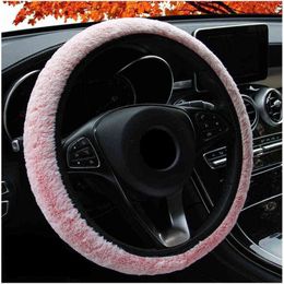 Winter Car Steering Wheel Covers Car Steering Wheel Short Wool With No Inner Ring Elastic Wheel Cover Warm Funda volante 38Cm J220808