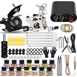Tattoo Kit Complete Machine Set Black Power Supply Inks Pigment with Needles Accessories for Beginner 220617
