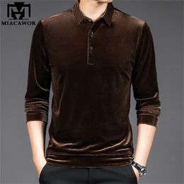 High Quality Golden Velvet Luxury Polo Shirt Men Spring Long Sleeve Tee Shirt Homme Casual Slim Fit Camisa Polos T1129 220402