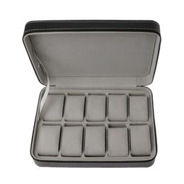 10 Slots Watch Zipper Travel Box Leather Display Case Organiser Jewellery Storage 220624