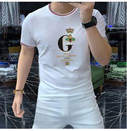 G Letter Bee Embroidery Sequin T-shirt Men's Short Sleeved Tees New Fashion O-Neck Male High Quality Luxury Top Trendy Man Clothing 4xl Black White M-4XL