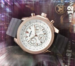 Six Stiches Work Three Eyes quartz mens time clock watches stopwatch 42mm rubber silicone belt Elegant Hardex Glass President Wristwatches Montre De Luxe