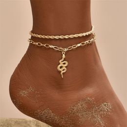 VAGZEB Bohemian Snake Summer Anklets For Women Ankle Bracelet Set On Leg Chain Femme Barefoot Jewelry Beach Accessories Mujer 220721