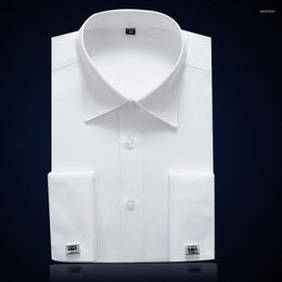 Men's Dress Shirts French Cuff Mens Formal Business Shirt Solid Male Party Wedding Tuxedo With CufflinksMen's Vere22