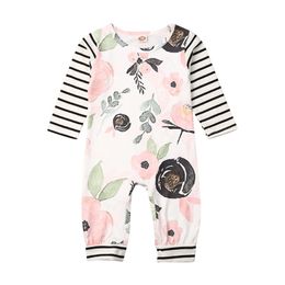 Citgeett Spring born Baby Girl Boy Kid Flower Striped Romper Long Sleeves Jumpsuit Autumn Winter Clothes 018M 220707