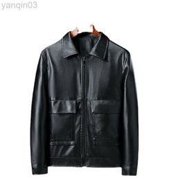 Middle Age And Older Men Leather Jackets And Autumn Thin Lapels Leather Jackets Men Zipper Motorcycle Leather Jackets L220801