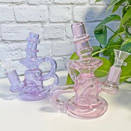 Colourful Purple Pink Blue Mini Recycler Glass Water Pipes Bubbler Hookah Bongs 14mm with banger or bowl