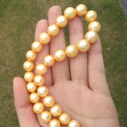 Chains 11-12mm Natural Real Round South Sea Golden Pearl Necklace 18inchChains