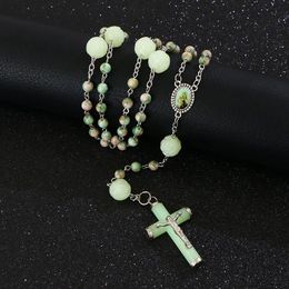 Pendant Necklaces KOMi Religious Gothic Alloy Luminous Beads Rosary Christ Jesus Cross Charms Praying Jewellery Collana R-378Pendant