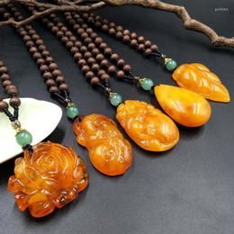 Pendant Necklaces 1Pc Imitation Resin Old Beeswax Necklace Sweater Chain Retro Ethnic Style Long Female Fashion Women'S Jewelry Gifts Godl22
