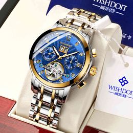 round leds Australia - Wrist watch DOIT Men Automatic Mechanical Watch Top Brand Stainless Steel Waterproof Watches 2021New Fashion Business Hollow Wristwatch