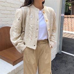 HziriP Students Stylish Thicken Casual Twisted Autumn Cardigans All-Match Full-Sleeved Brief Women Basic Short Sweaters 210204