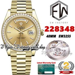 EWF V3 ew228348 ew3255 Automatic Mens Watch 40MM Yellow Gold Diamond Bezel Black Textured Stick Dial 904L Presidential Bracelet Same Serial Card eternity Watches