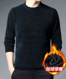 Men Plush Chenille Sweater Man Autumn Winter High Neck Thickened Warm Sweater L220730