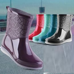 Rain Boots Women Waterproof Work Shoes for Girls Women Non-slip Mid-Calf Water Boots Antiskid Wear-resistant Thickened