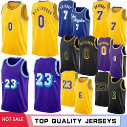 Basketball Jerseys Jersey 75th Anniversary Russell 0 Westbrook Men Front 6 Back 23 Anthony 3 Davis 7 Embroidered Yellow Black Purple 2022