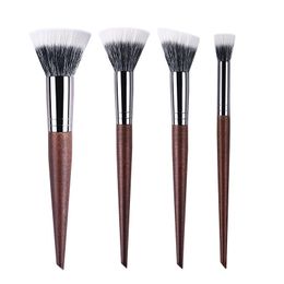 1pc Natural wood Stippling Makeup Brush Round head Blush Make up Brushes Powder Contour Multifunctional cosmetic tool Goat hair