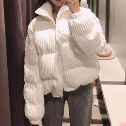 Women Corduroy Warm Loose Casual Jacket Parka Short Outfit Buffer Jacket Female Thick Lining Bomber Jackets Winter Autumn Spring L220725